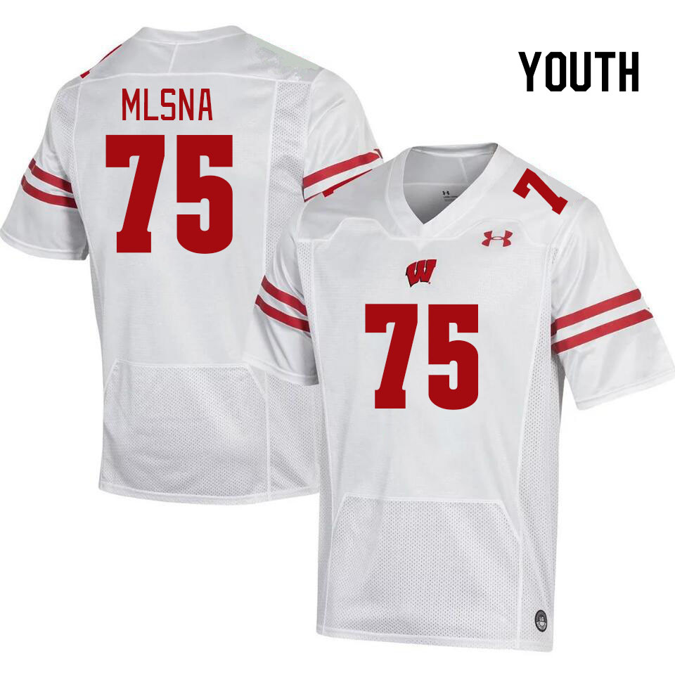 Youth #75 Zack Mlsna Wisconsin Badgers College Football Jerseys Stitched Sale-White